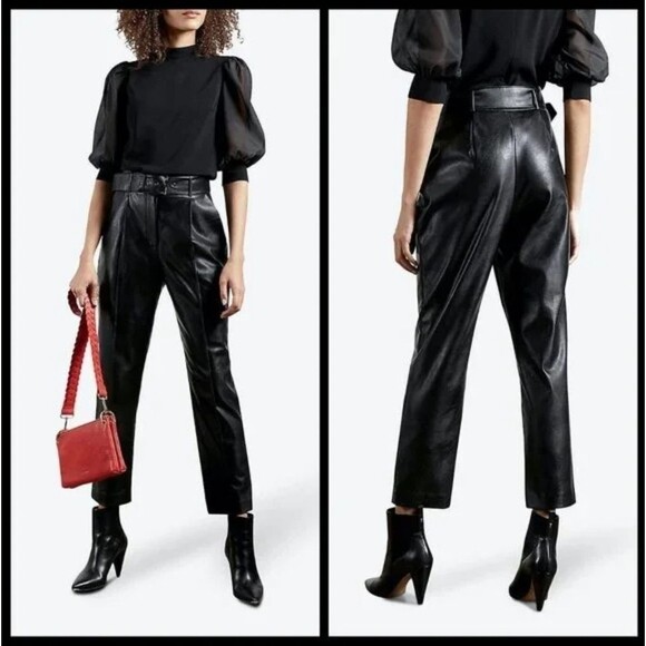 NWT Ted Baker Faydell Black Pleather belt detail trouser size 3 - Picture 1 of 14